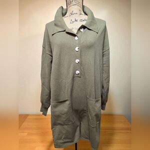 Olive Green Button-Up Romper New Sz M